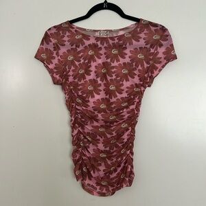 Free People Intimately Pink Sweet Daisy Mesh Sheer Ruched Floral Lightweight